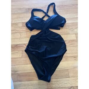 Women’s Black Twist Front One Piece Swimsuit M New